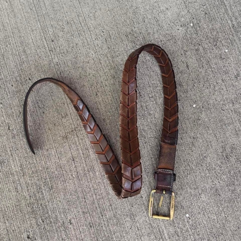 COLE HAAN BRASS BUCKLE WOVEN BROWN BELT